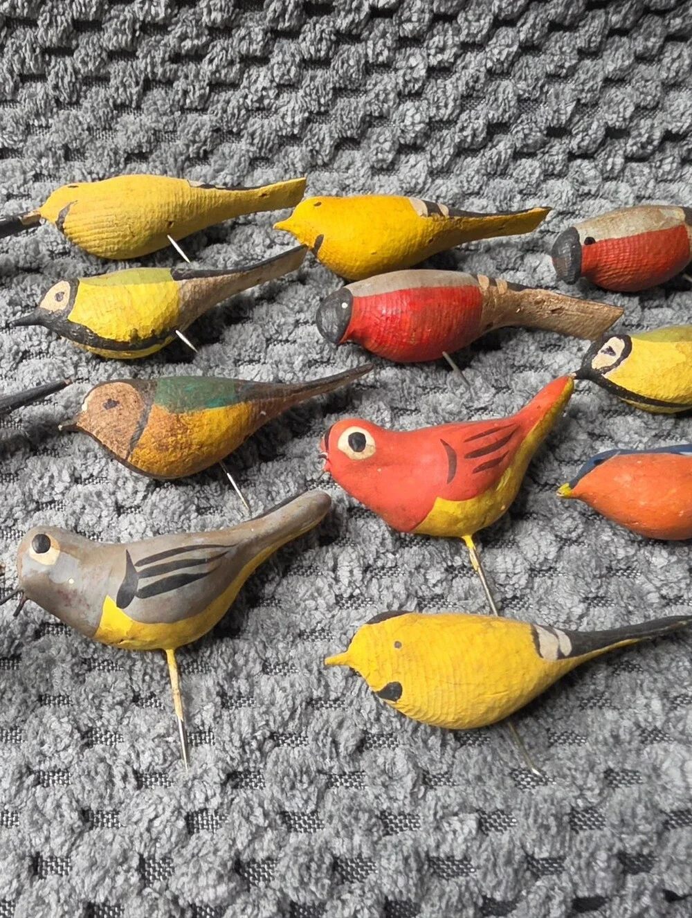 Vintage 14 Hand-Painted Yellow and Red Decorative Wooden Bird With Pin